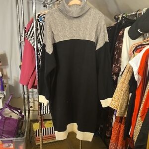 Cozy Two-Tone Turtleneck Sweater Dress